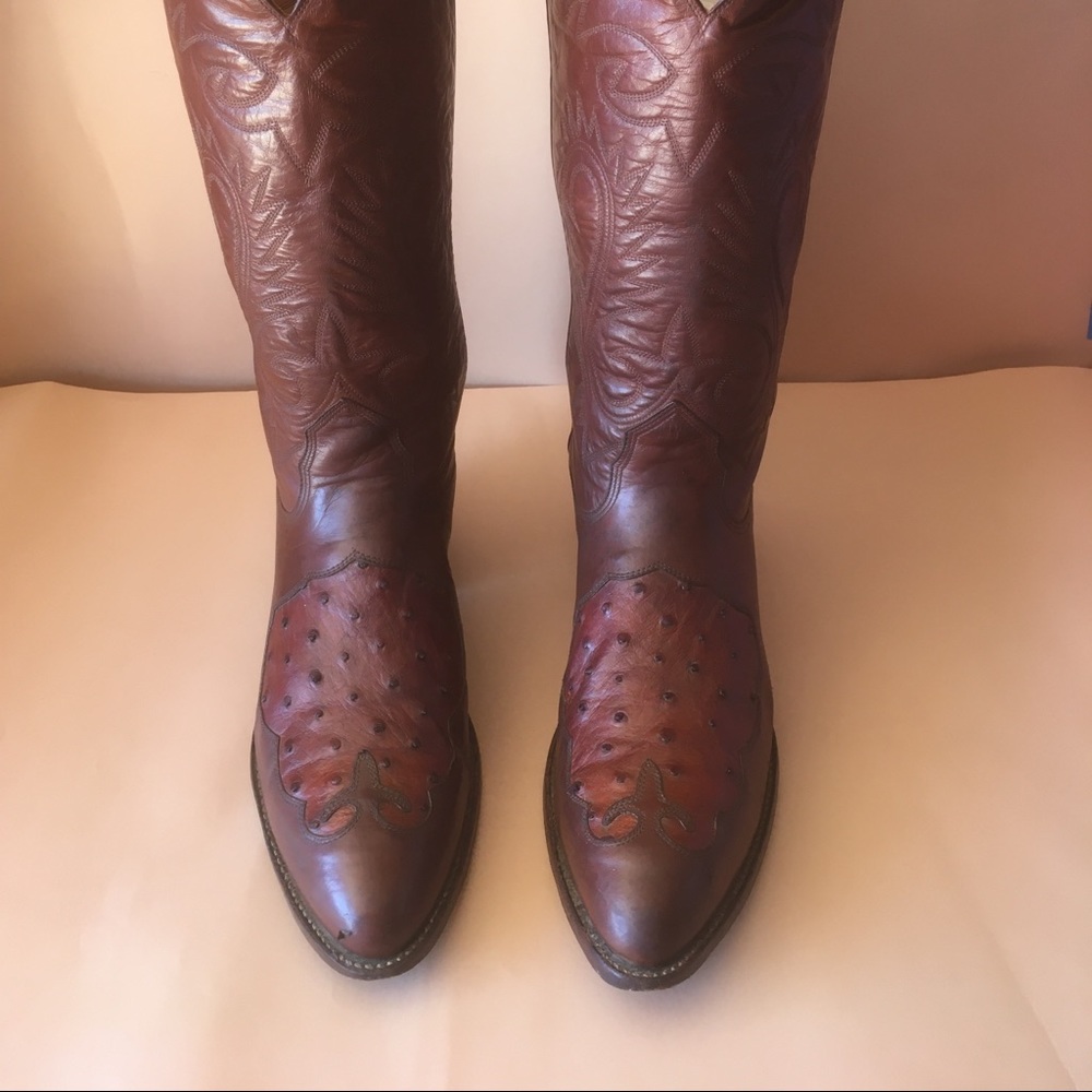 Men’s Full Quill Ostrich Inlayed Cowboy Boots 11B